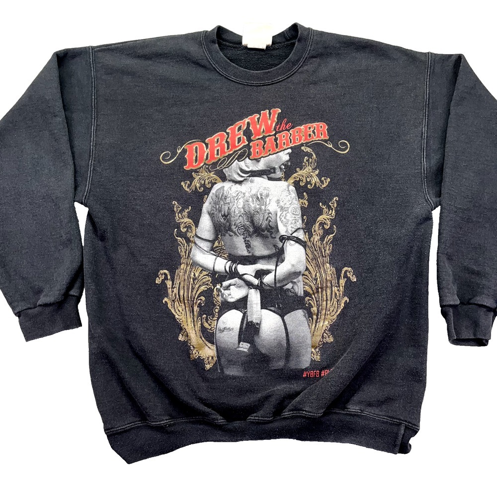 Drew the Barber Sweatshirt‎ Old School Hanes Cotton Sz L Black Long Sleeve